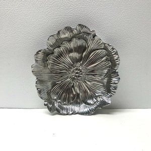 Fitz And Floyd Vintage Metal Serveware Flower Peony Snack Tray 7” Silvertone